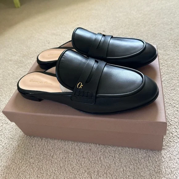 NIB Gianvito Rossi Florio Black Loafer calf Leather Mules Slides 41 10 - Picture 3 of 9